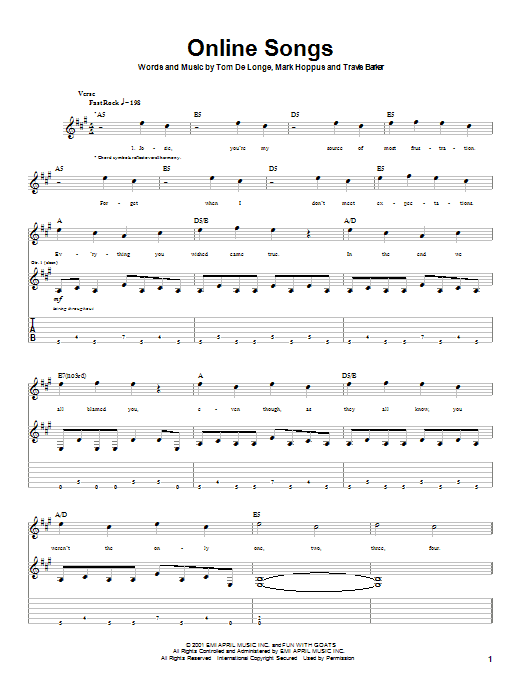 Blink-182 Online Songs sheet music notes and chords arranged for Guitar Tab
