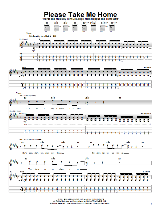 Blink-182 Please Take Me Home sheet music notes and chords arranged for Guitar Tab