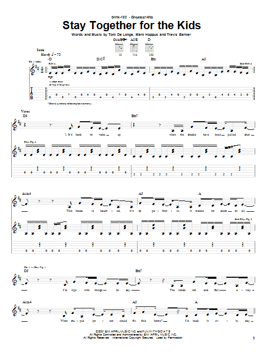 Blink 182 Stay Together For The Kids sheet music notes and chords arranged for Drums Transcription