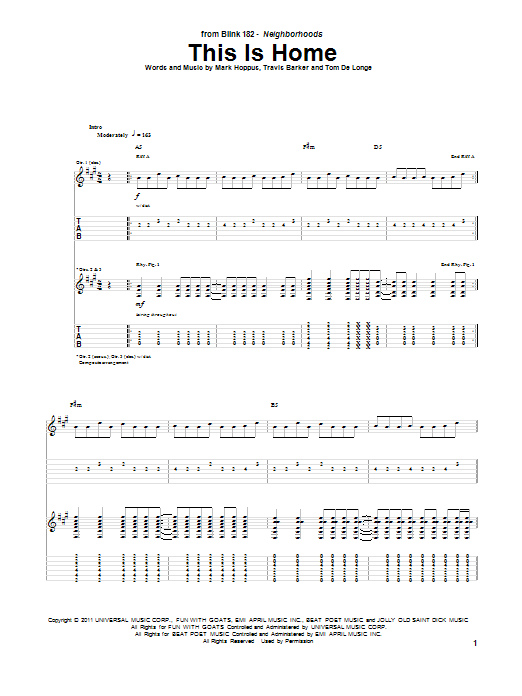 Blink-182 This Is Home sheet music notes and chords arranged for Guitar Tab