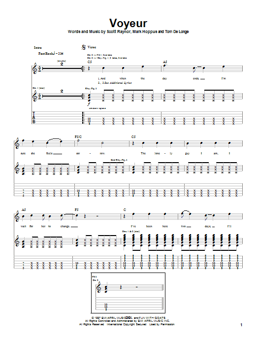 Blink-182 Voyeur sheet music notes and chords arranged for Guitar Tab