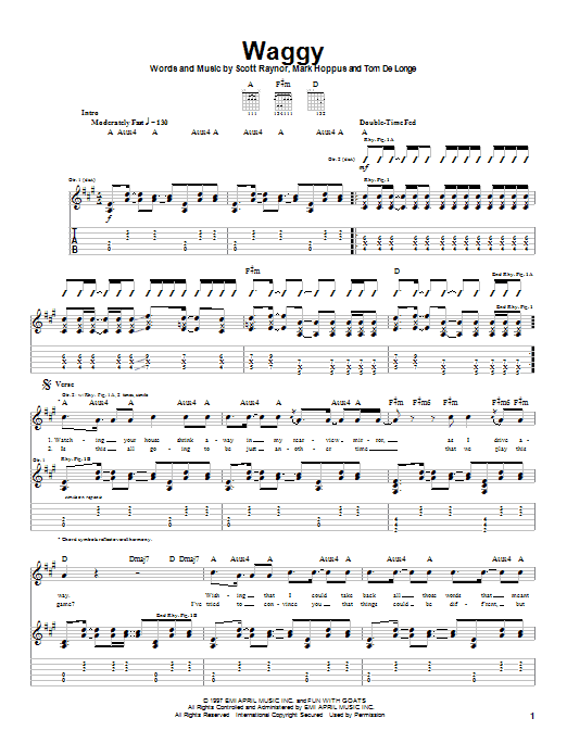 Blink-182 Waggy sheet music notes and chords arranged for Guitar Tab