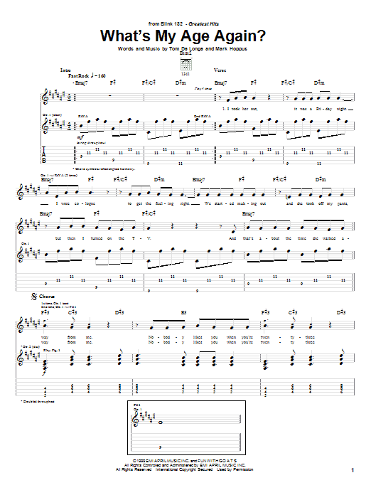 Blink-182 What's My Age Again? sheet music notes and chords arranged for Guitar Tab