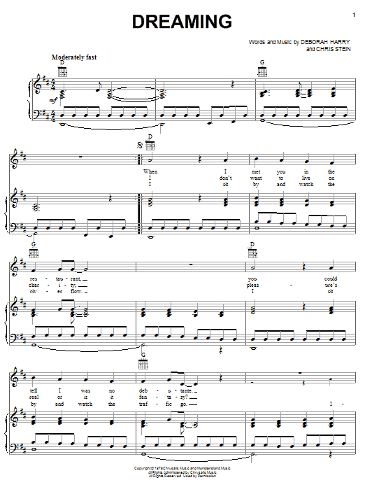 Blondie Dreaming sheet music notes and chords arranged for Piano, Vocal & Guitar Chords