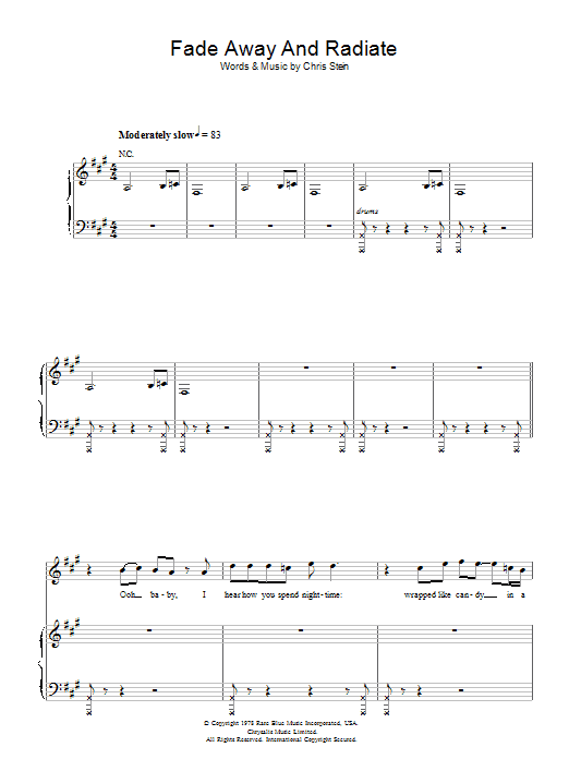 Blondie Fade Away And Radiate sheet music notes and chords arranged for Piano, Vocal & Guitar Chords