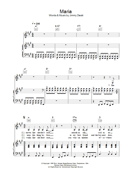 Blondie Maria sheet music notes and chords arranged for Piano, Vocal & Guitar Chords (Right-Hand Melody)