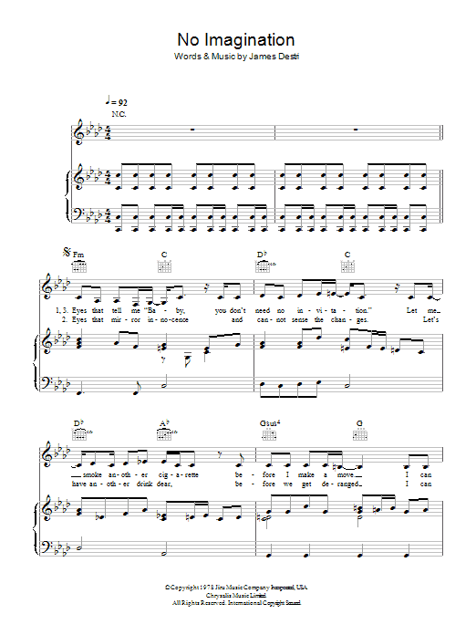 Blondie No Imagination sheet music notes and chords arranged for Piano, Vocal & Guitar Chords