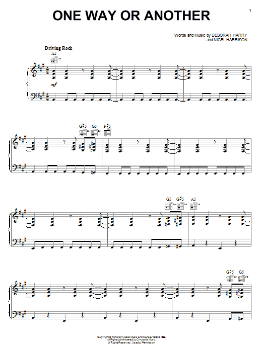Blondie One Way Or Another sheet music notes and chords. Download Printable PDF.