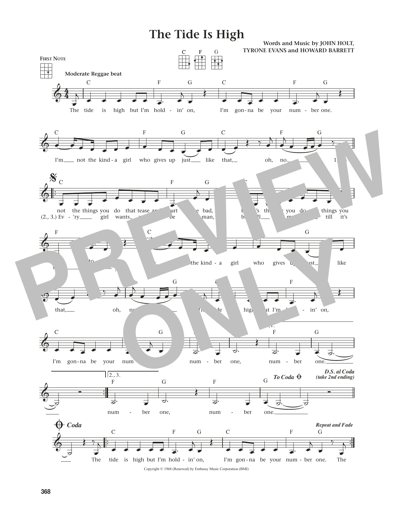 Blondie The Tide Is High (from The Daily Ukulele) (arr. Jim Beloff) sheet music notes and chords arranged for Ukulele