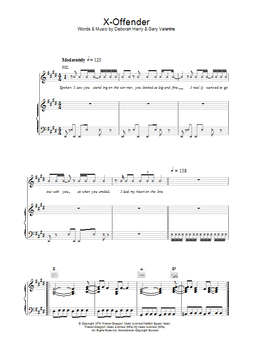 Blondie X-Offender sheet music notes and chords arranged for Piano, Vocal & Guitar Chords