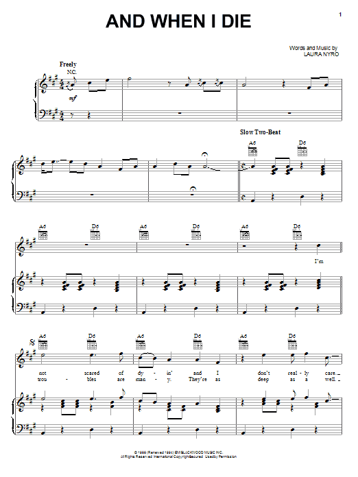 Blood, Sweat & Tears And When I Die sheet music notes and chords arranged for Piano, Vocal & Guitar Chords (Right-Hand Melody)