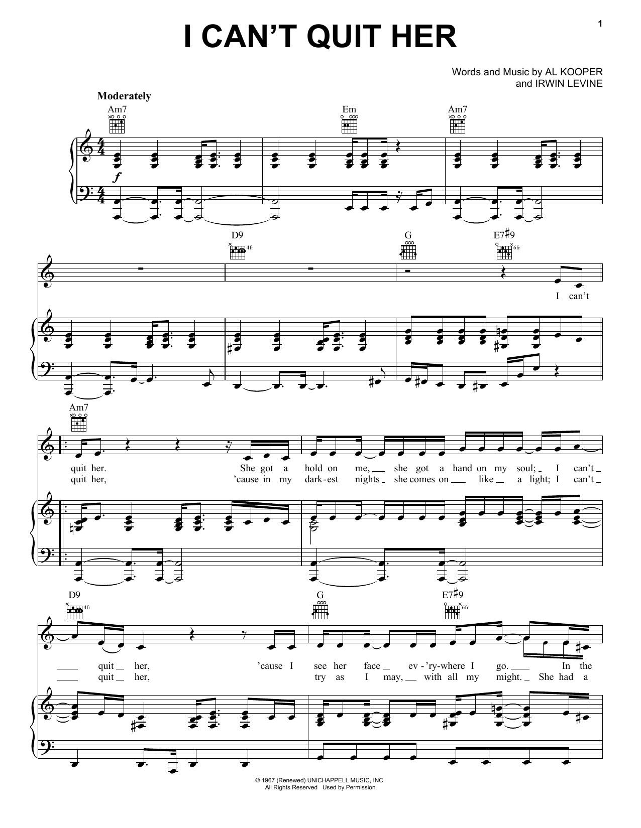 Blood, Sweat & Tears I Can't Quit Her sheet music notes and chords arranged for Piano, Vocal & Guitar Chords (Right-Hand Melody)