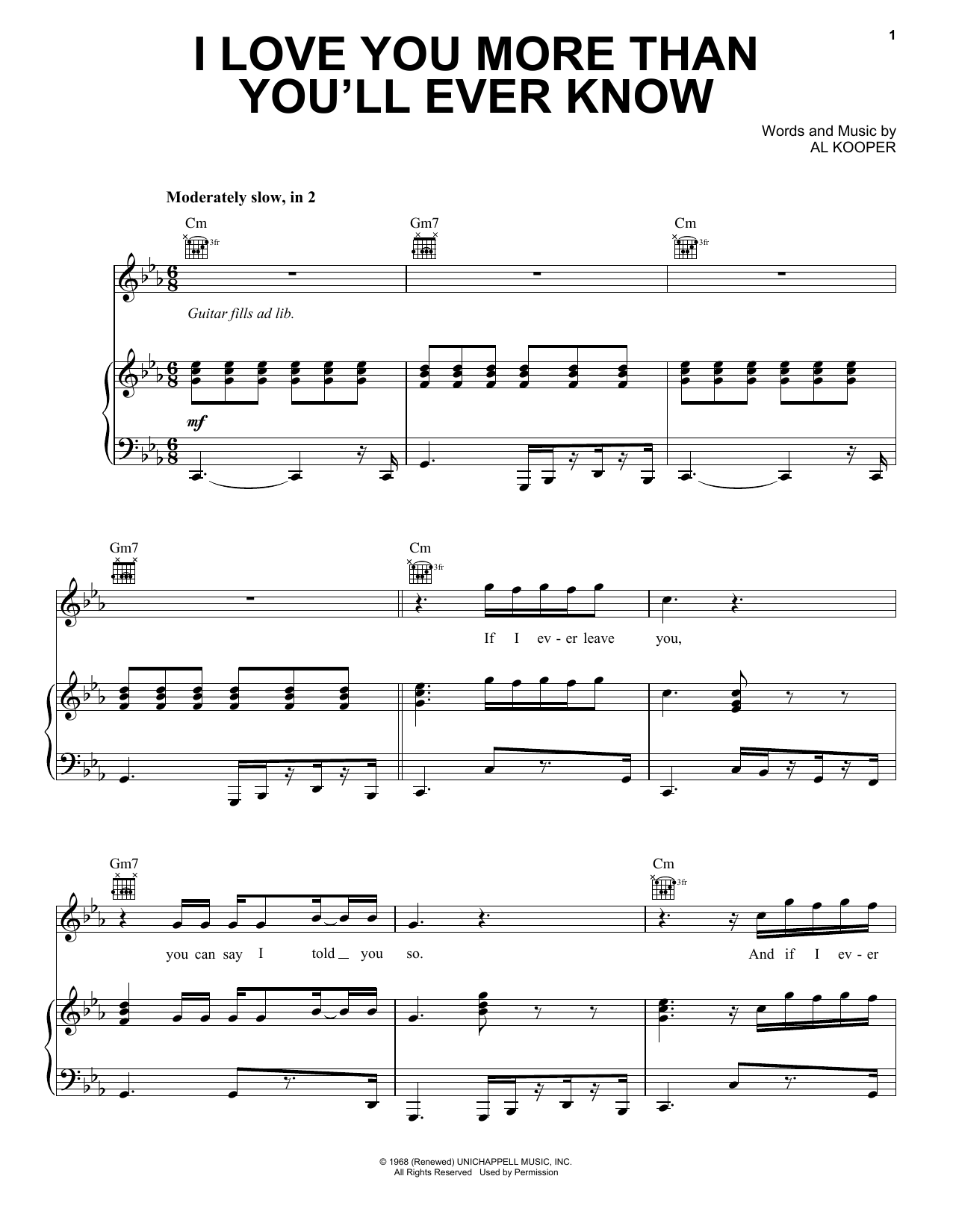 Blood, Sweat & Tears I Love You More Than You'll Ever Know sheet music notes and chords arranged for Piano, Vocal & Guitar Chords (Right-Hand Melody)