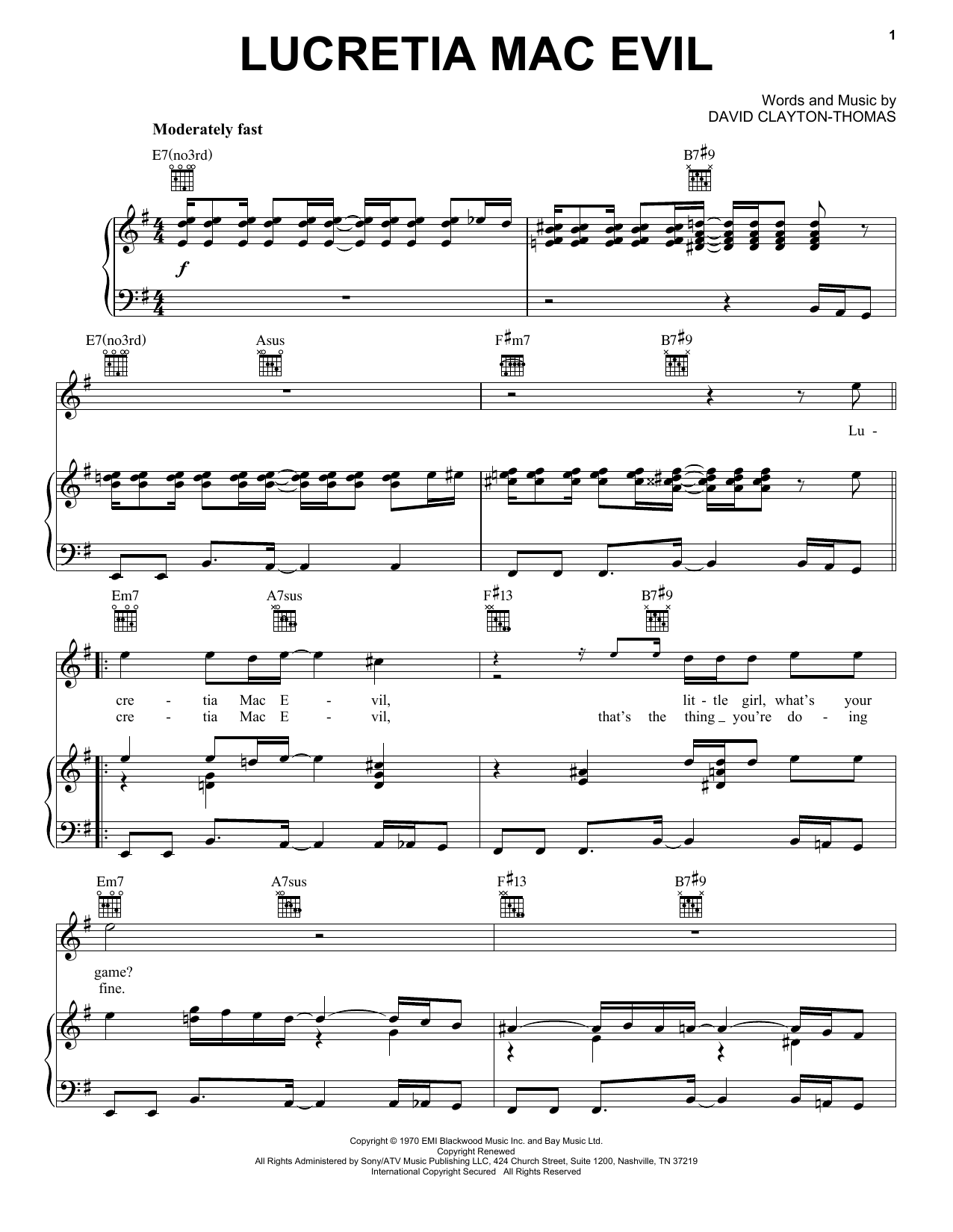 Blood, Sweat & Tears Lucretia Mac Evil sheet music notes and chords arranged for Piano, Vocal & Guitar Chords (Right-Hand Melody)