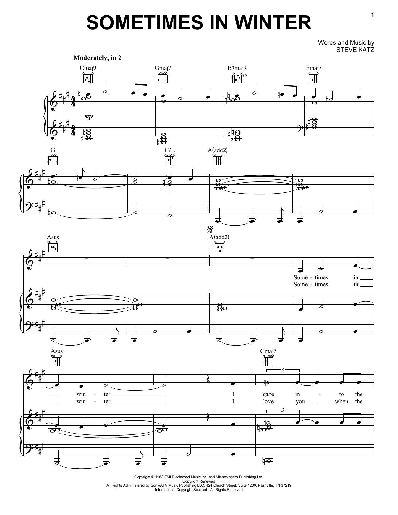 Blood, Sweat & Tears Sometimes In Winter sheet music notes and chords arranged for Piano, Vocal & Guitar Chords (Right-Hand Melody)