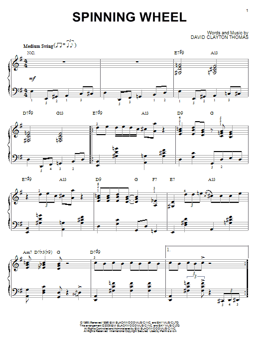 Blood, Sweat & Tears Spinning Wheel [Jazz version] (arr. Brent Edstrom) sheet music notes and chords arranged for Piano Solo