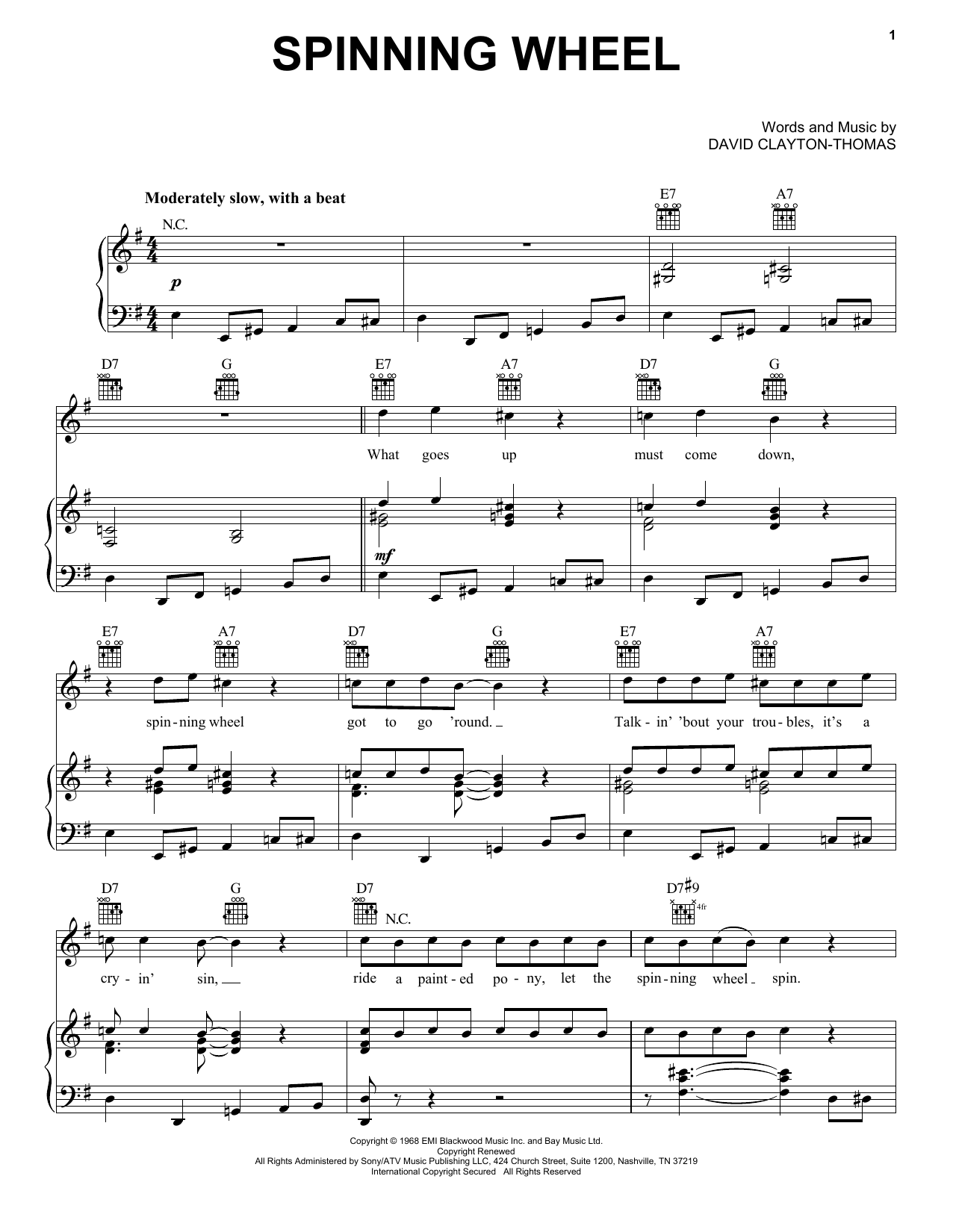 Blood, Sweat & Tears Spinning Wheel sheet music notes and chords arranged for French Horn Solo