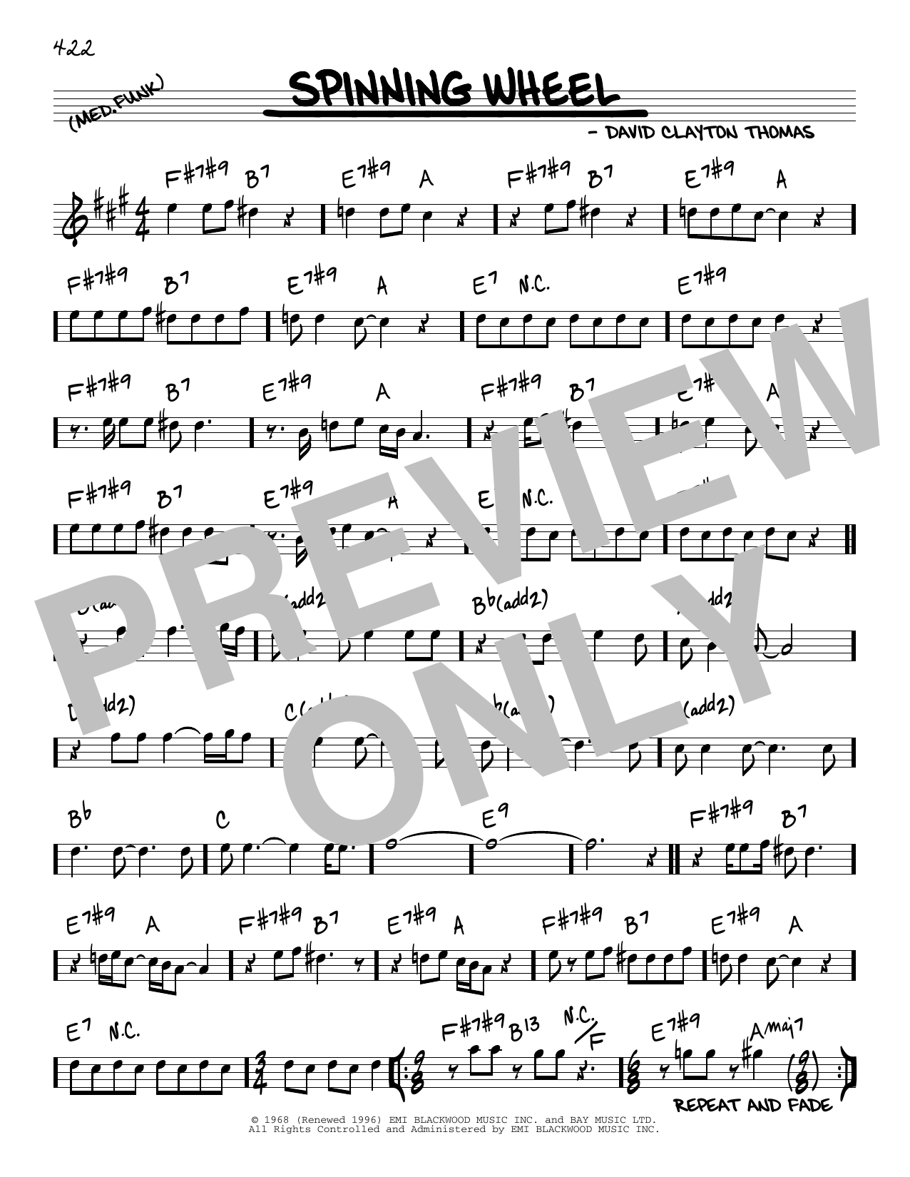 Blood, Sweat & Tears Spinning Wheel sheet music notes and chords arranged for Real Book – Melody & Chords