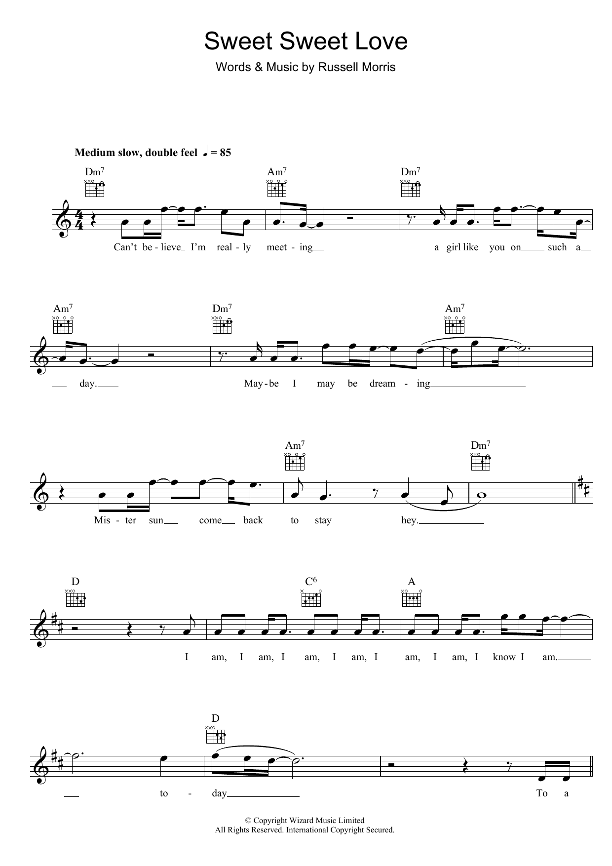 Russell Morris Sweet Sweet Love sheet music notes and chords arranged for Lead Sheet / Fake Book