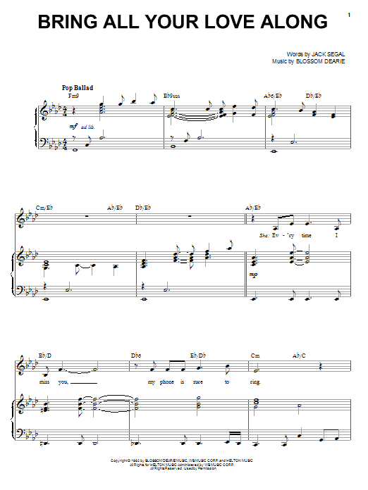 Blossom Dearie Bring All Your Love Along sheet music notes and chords arranged for Piano, Vocal & Guitar Chords (Right-Hand Melody)