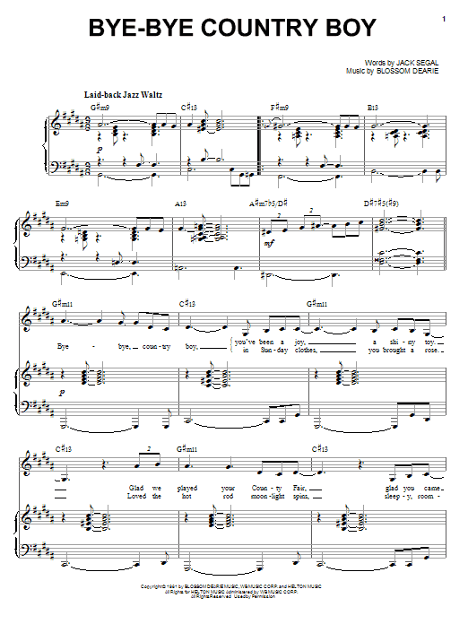 Blossom Dearie Bye-Bye Country Boy sheet music notes and chords arranged for Piano, Vocal & Guitar Chords (Right-Hand Melody)