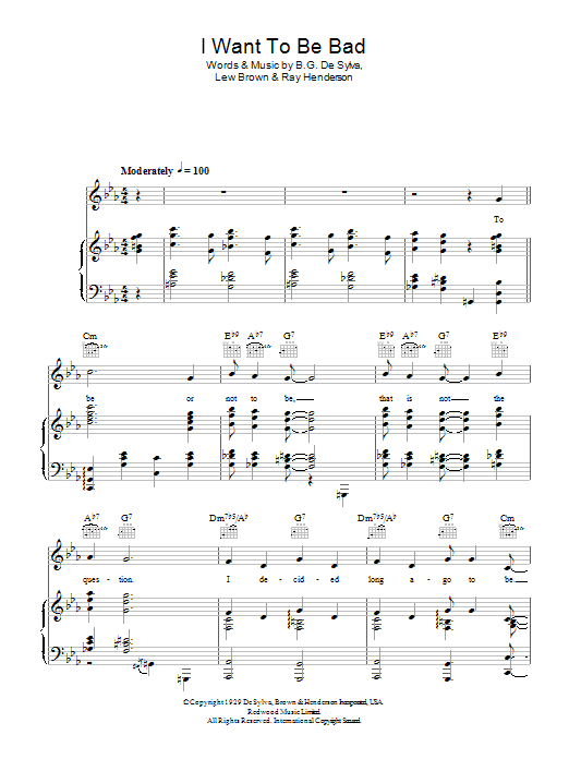Blossom Dearie I Want To Be Bad sheet music notes and chords arranged for Piano, Vocal & Guitar Chords