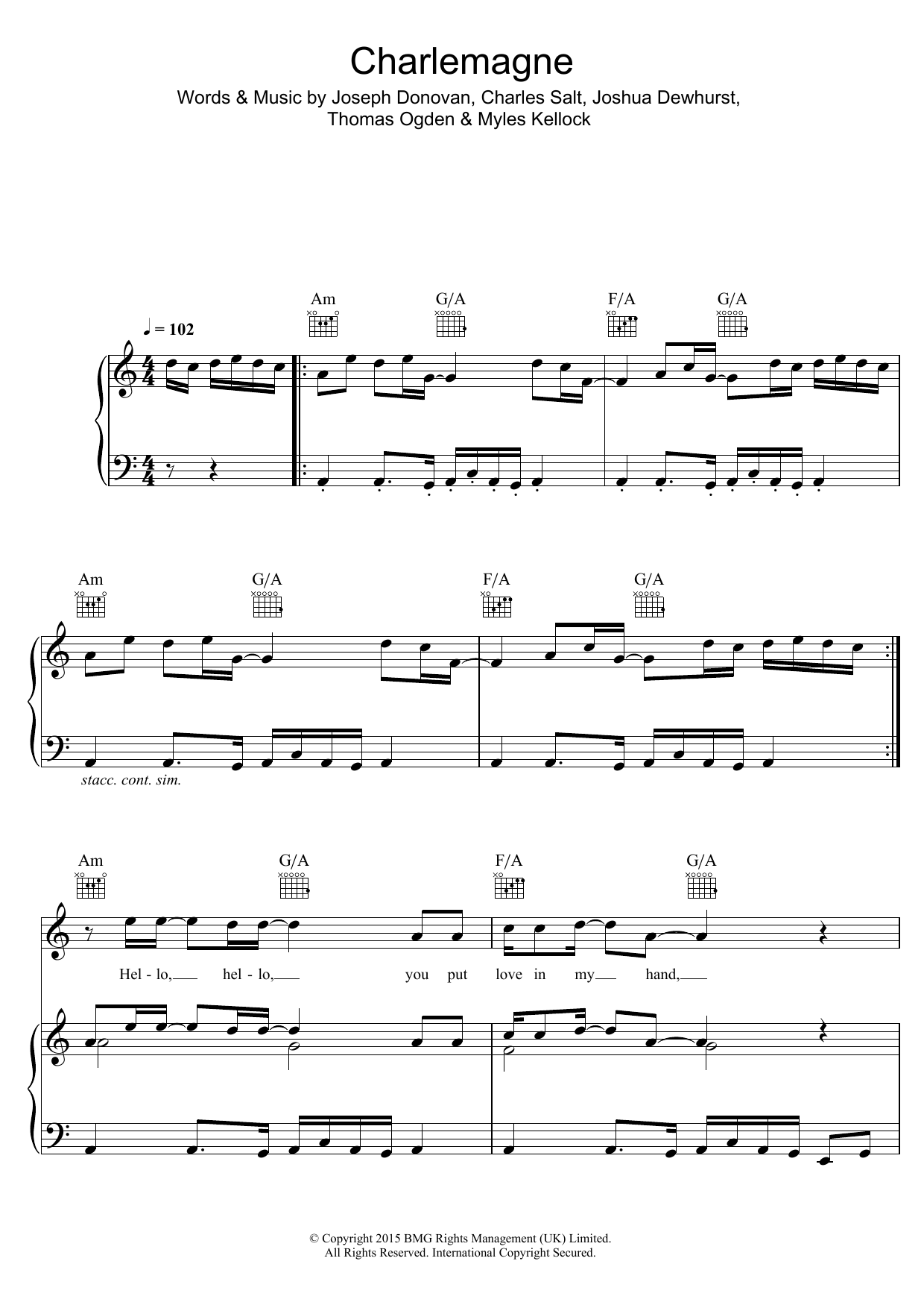 Blossoms Charlemagne sheet music notes and chords arranged for Piano, Vocal & Guitar Chords
