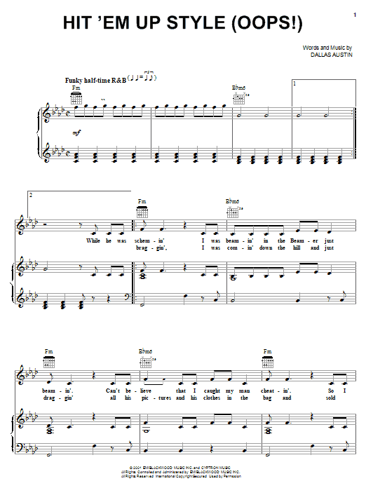 Blu Cantrell Hit 'Em Up Style (Oops!) sheet music notes and chords arranged for Piano, Vocal & Guitar Chords (Right-Hand Melody)