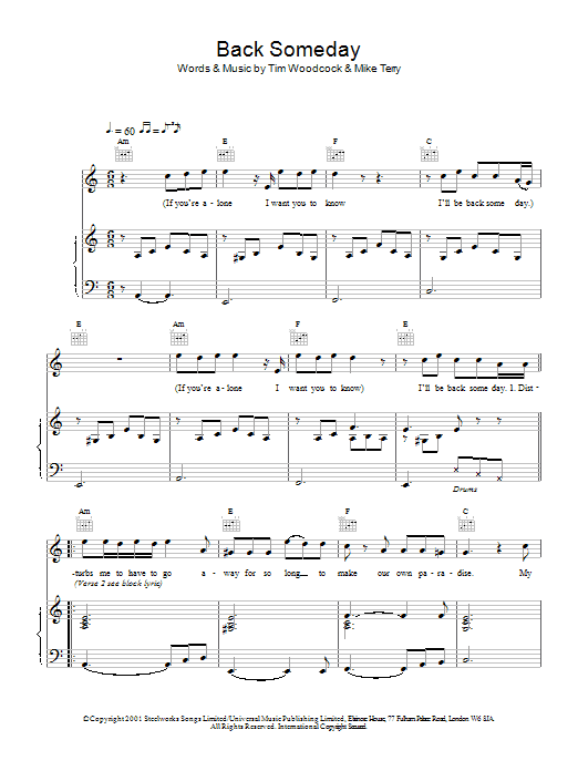 Blue Back Someday sheet music notes and chords arranged for Piano, Vocal & Guitar Chords