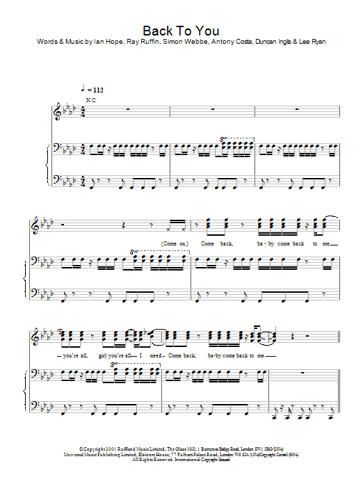 Blue Back To You sheet music notes and chords arranged for Piano, Vocal & Guitar Chords