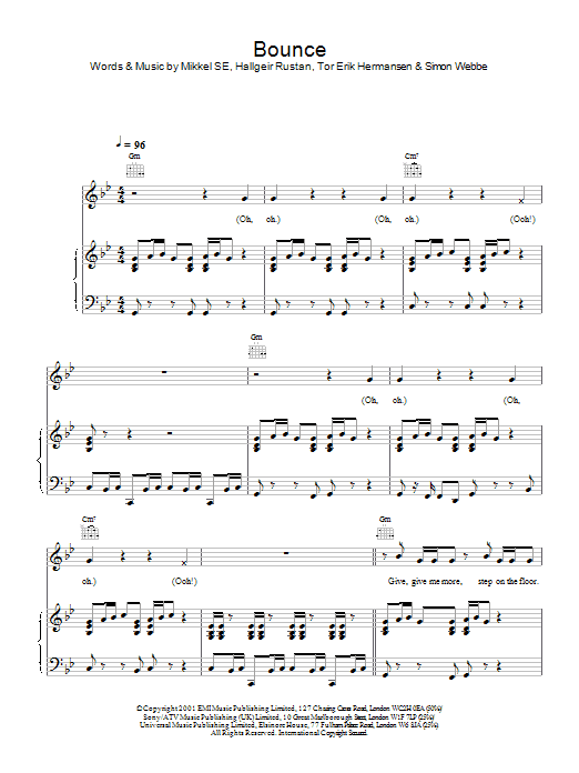 Blue Bounce sheet music notes and chords arranged for Piano, Vocal & Guitar Chords