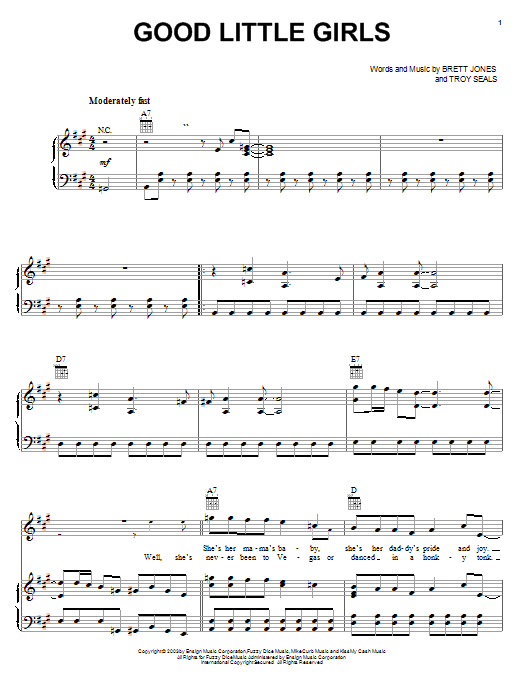 Blue County Good Little Girls sheet music notes and chords arranged for Piano, Vocal & Guitar Chords (Right-Hand Melody)