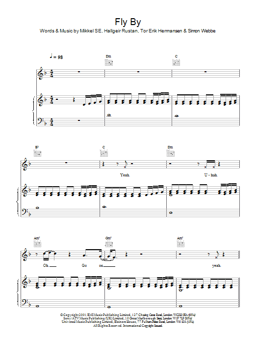Blue Fly By sheet music notes and chords arranged for Piano, Vocal & Guitar Chords