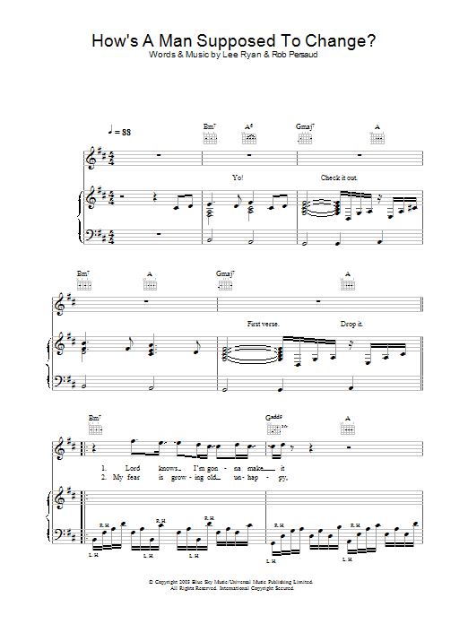 Blue How's A Man Supposed To Change? sheet music notes and chords arranged for Piano, Vocal & Guitar Chords