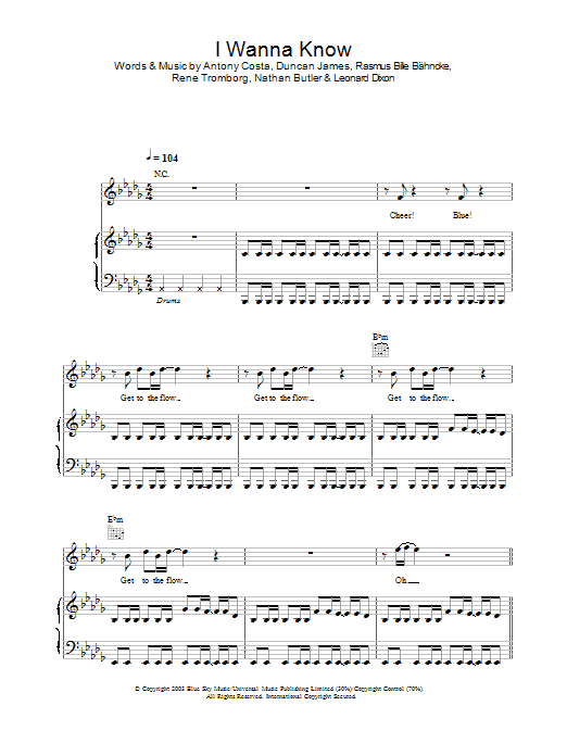 Blue I Wanna Know sheet music notes and chords arranged for Piano, Vocal & Guitar Chords