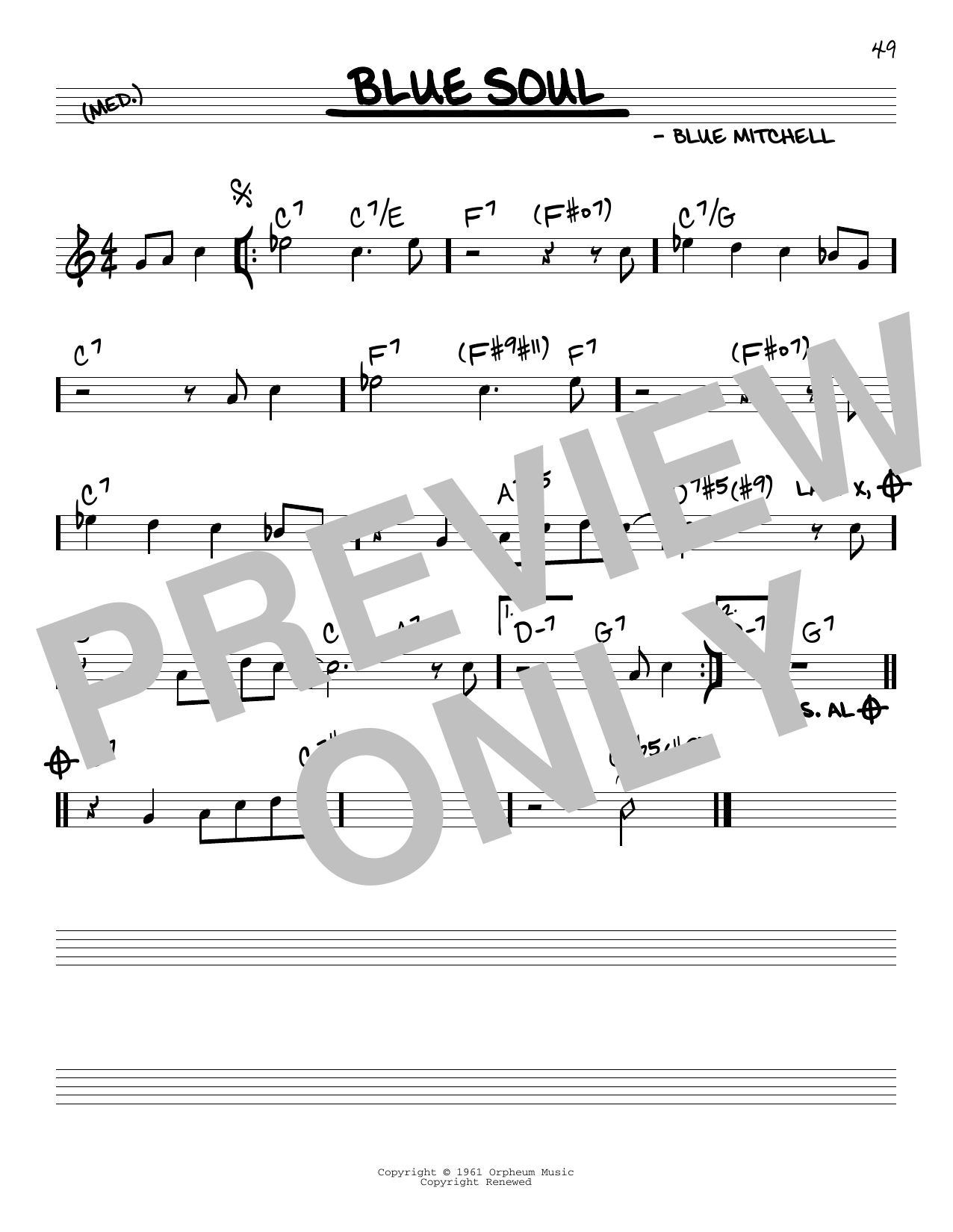 Blue Mitchell Blue Soul sheet music notes and chords arranged for Real Book – Melody & Chords