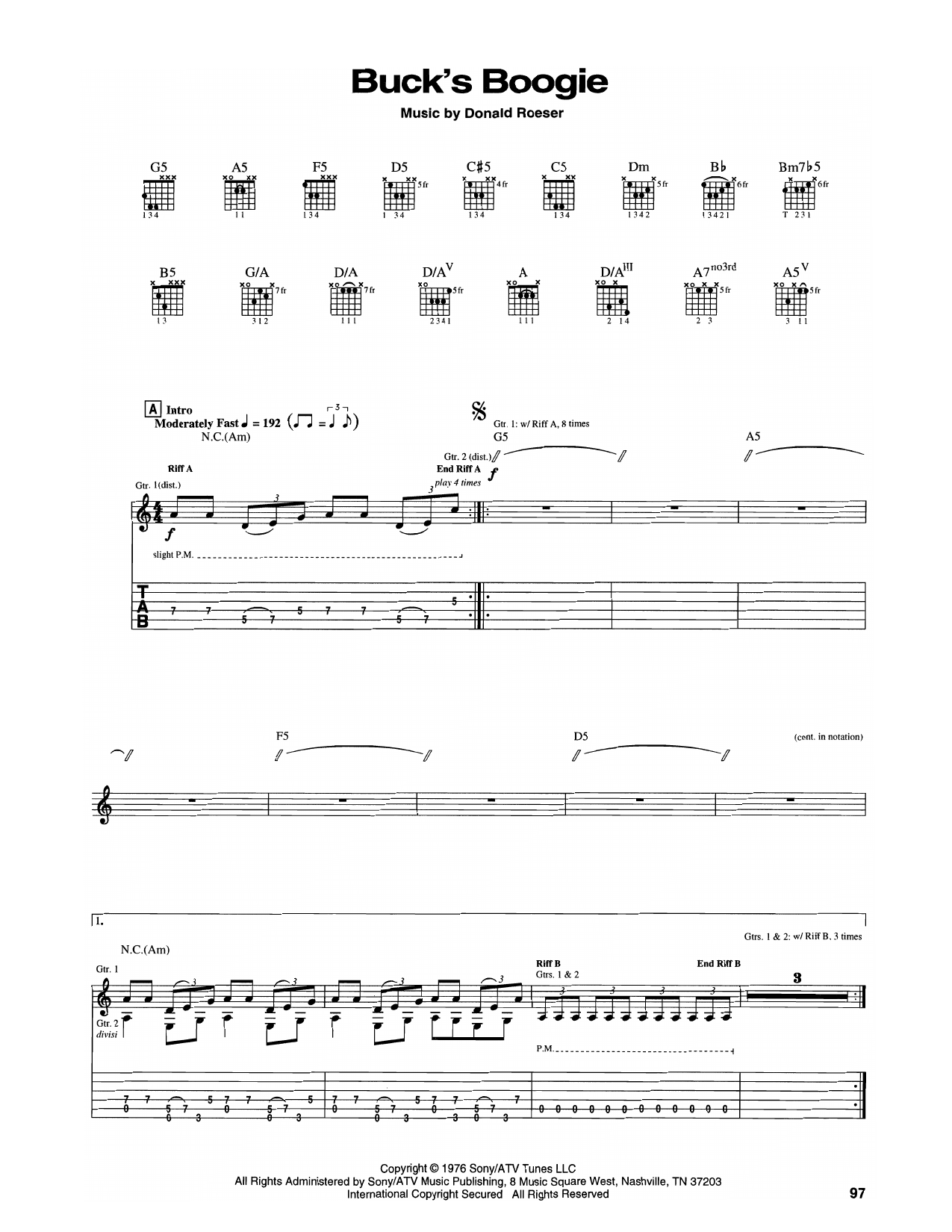 Blue Öyster Cult Buck's Boogie sheet music notes and chords arranged for Guitar Tab