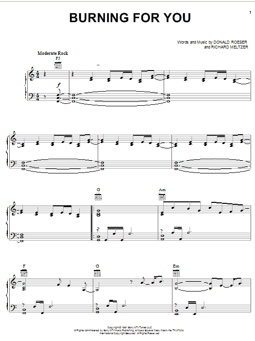 Blue Oyster Cult Burning For You sheet music notes and chords arranged for Piano, Vocal & Guitar Chords (Right-Hand Melody)
