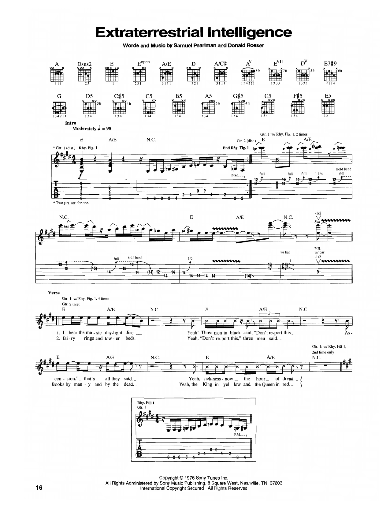 Blue Öyster Cult Extraterrestrial Intelligence sheet music notes and chords arranged for Guitar Tab