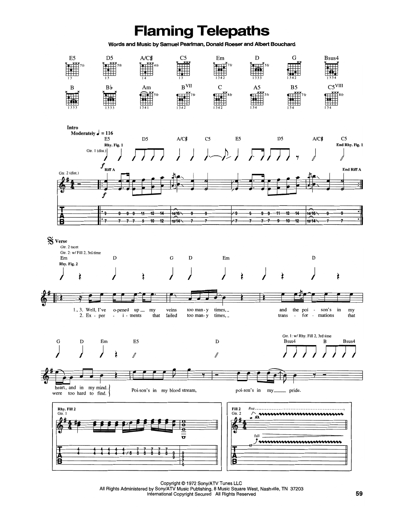 Blue Öyster Cult Flaming Telepaths sheet music notes and chords arranged for Guitar Tab