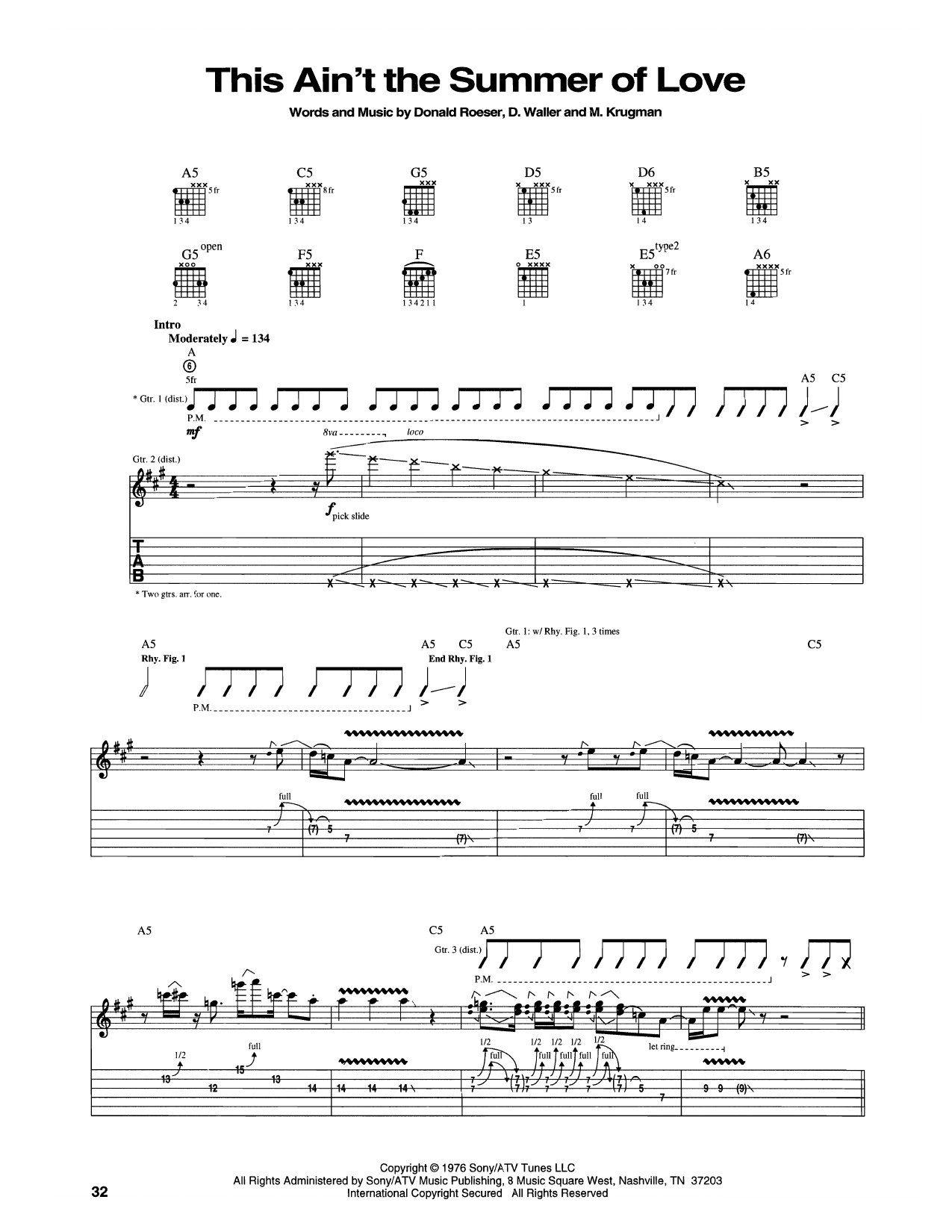 Blue Öyster Cult This Ain't The Summer Of Love sheet music notes and chords arranged for Guitar Tab