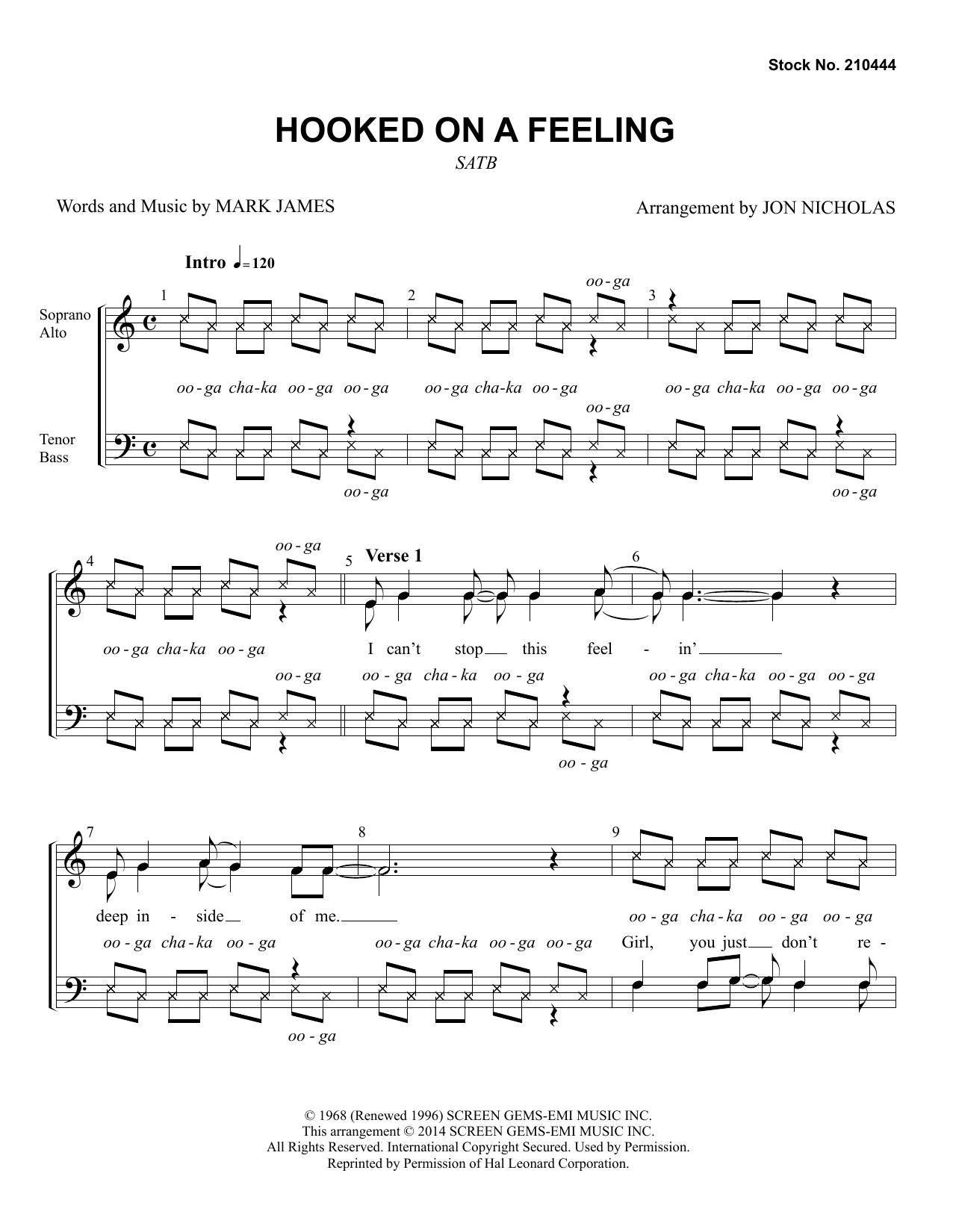 Blue Suede Hooked On A Feeling (arr. Jon Nicholas) sheet music notes and chords arranged for TTBB Choir
