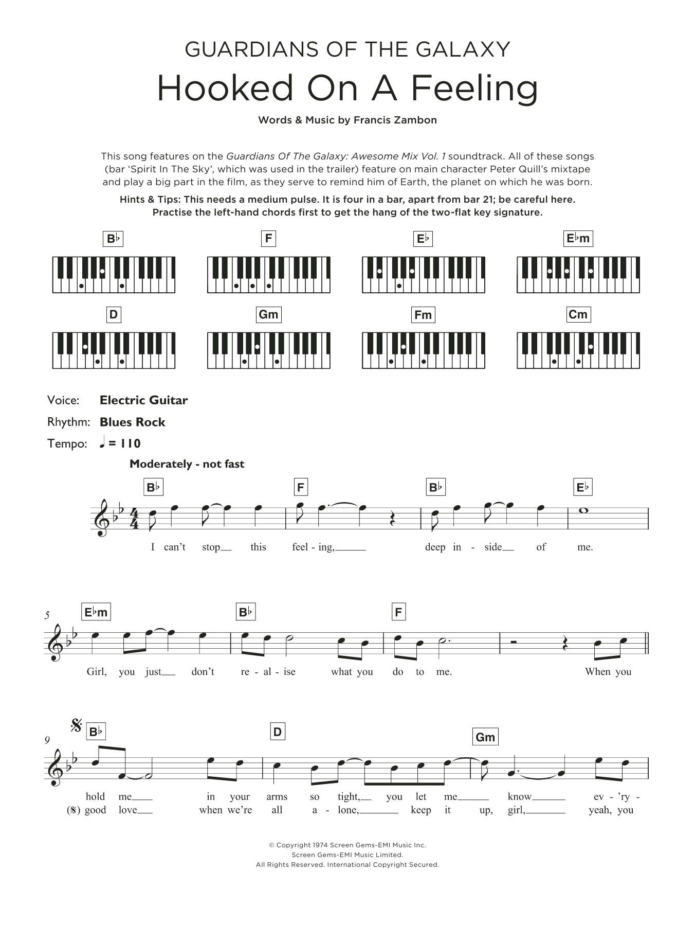 Blue Swede Hooked On A Feeling sheet music notes and chords arranged for Beginner Piano