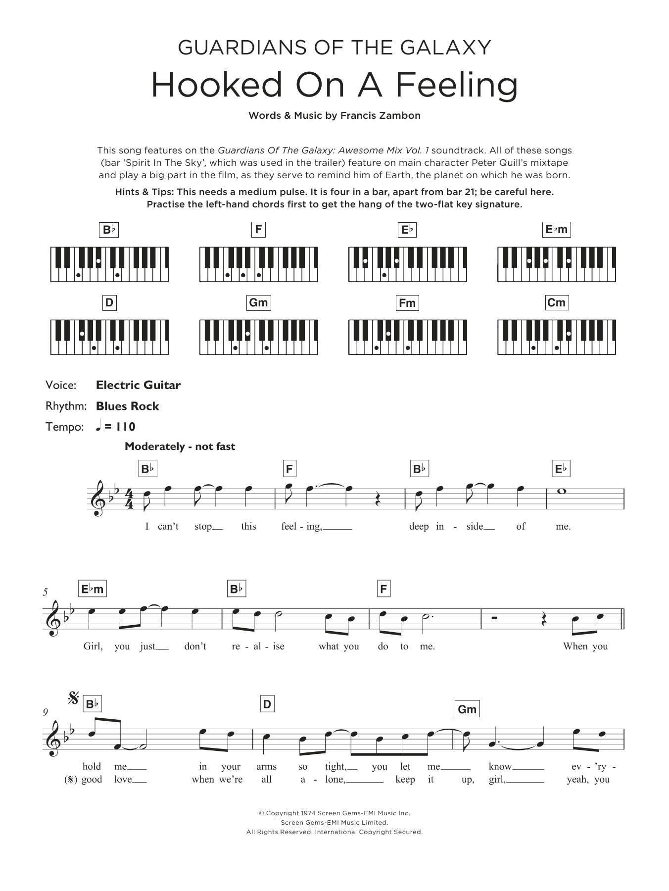 Blue Swede Hooked On A Feeling sheet music notes and chords arranged for Beginner Piano (Abridged)