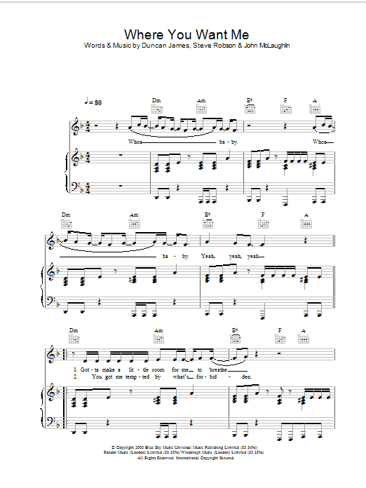 Blue Where You Want Me sheet music notes and chords arranged for Piano, Vocal & Guitar Chords