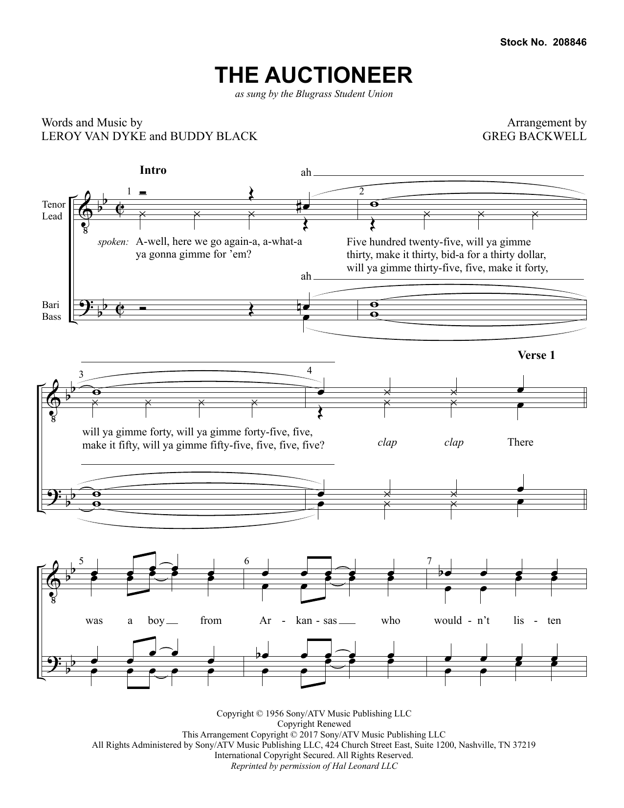 Bluegrass Student Union The Auctioneer (arr. Greg Blackwell) sheet music notes and chords arranged for TTBB Choir