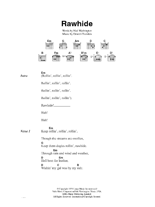 The Blues Brothers Rawhide sheet music notes and chords arranged for Guitar Chords/Lyrics