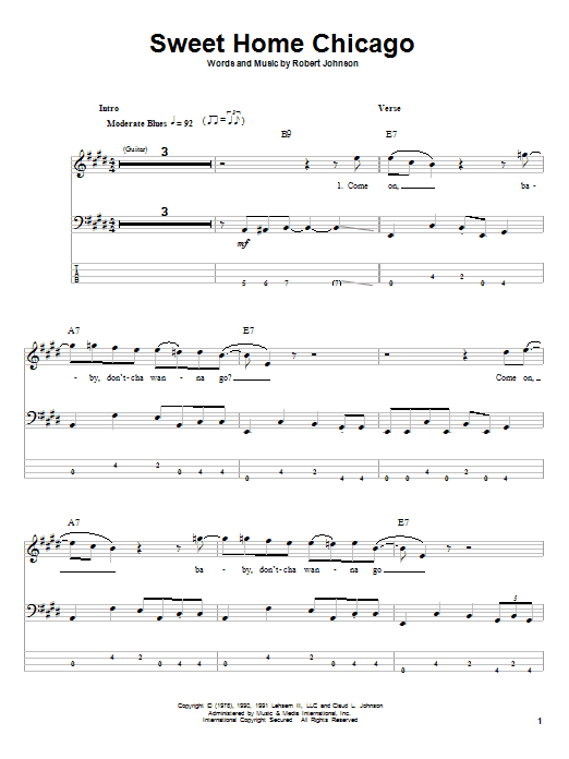 Blues Brothers Sweet Home Chicago sheet music notes and chords arranged for Bass Guitar Tab