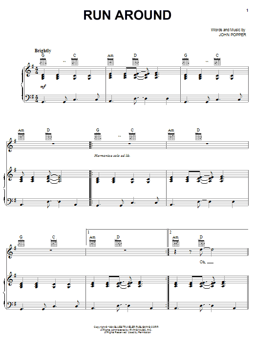 Blues Traveler Run-Around sheet music notes and chords arranged for Lead Sheet / Fake Book