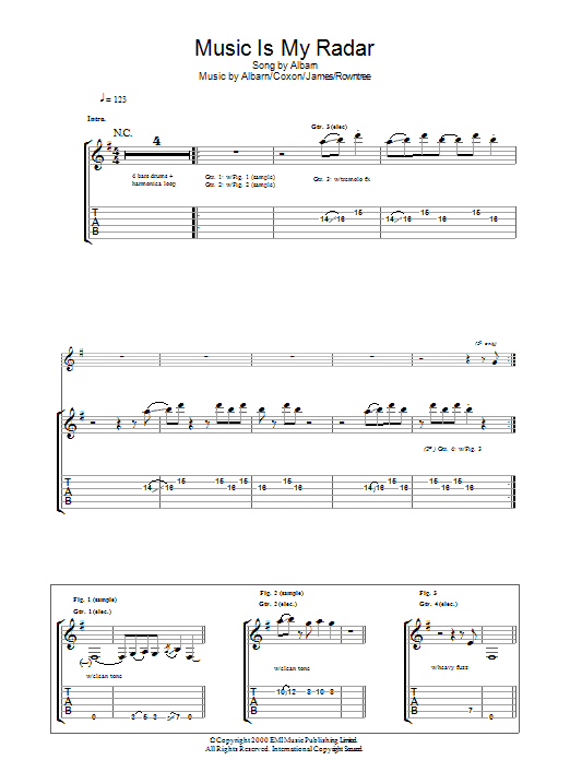 Blur Music Is My Radar sheet music notes and chords arranged for Guitar Tab